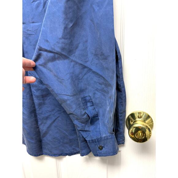 Manisha Men’s 100% Silk Shirt Blue Button Front Casual Relaxed Fit Size M - Picture 4 of 6